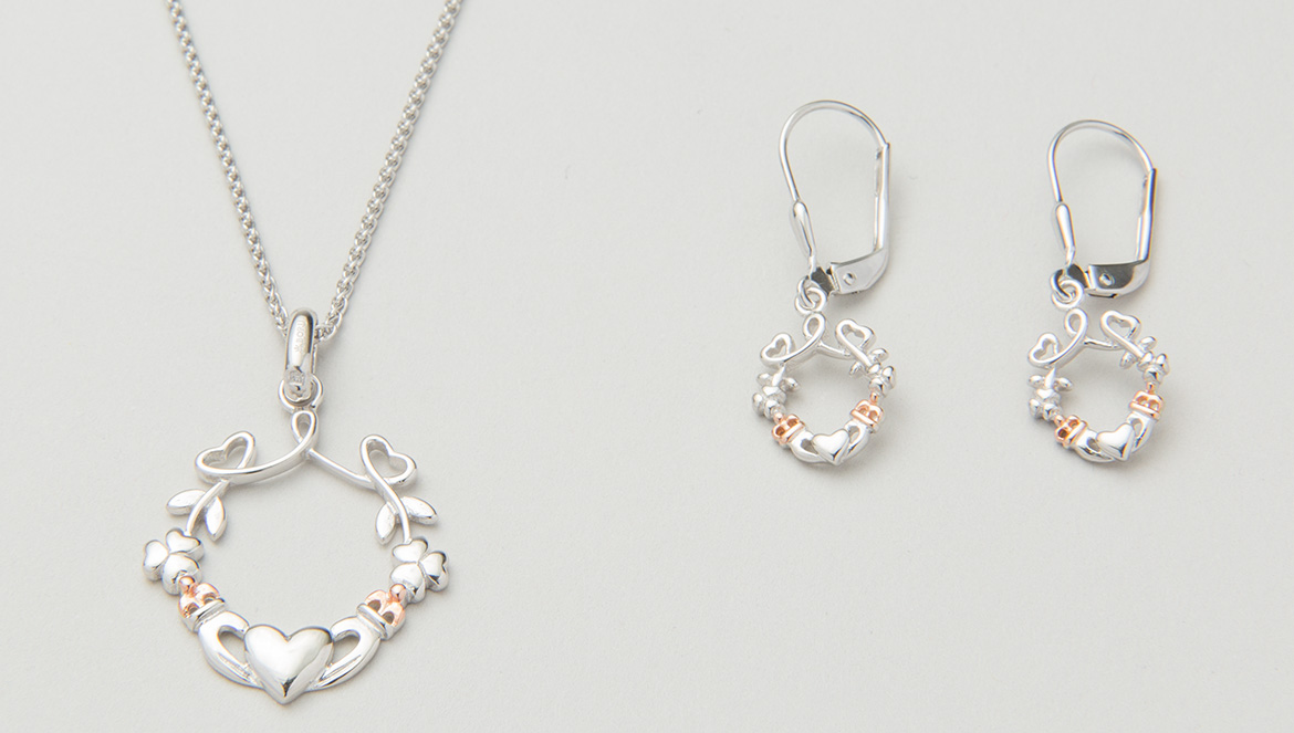 Claddagh earrings & pendant set