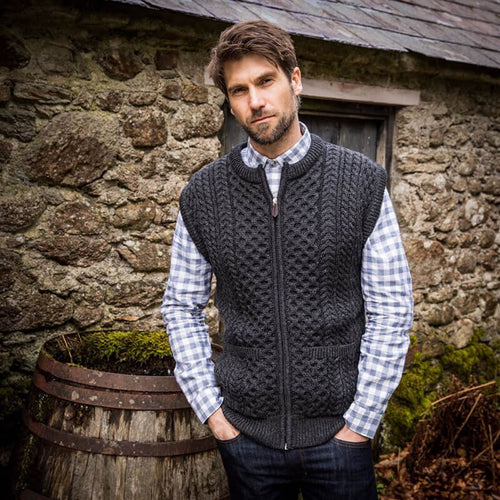 Men's Traditional Fisherman Zipper Vest- The Irish Store