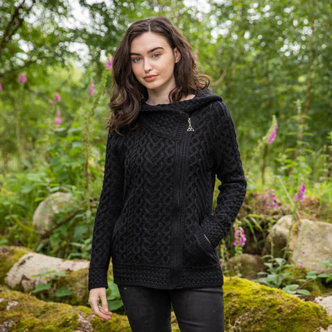 Women's Signature Aran Celtic Zipper Hooded Cardigan