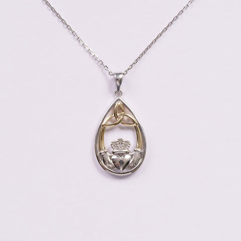 10K Gold & Diamond Oval Claddagh Pendant
