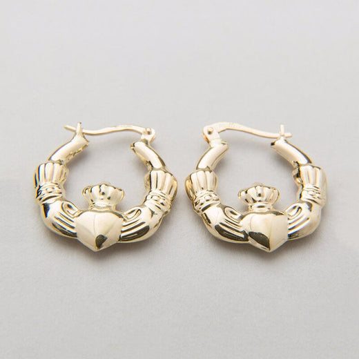 14K Gold Claddagh Hoop Earrings