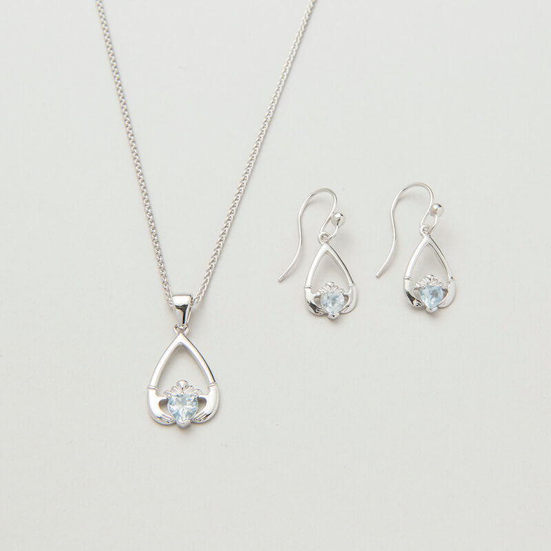 Claddagh Birthstone Pendant & Earrings Set