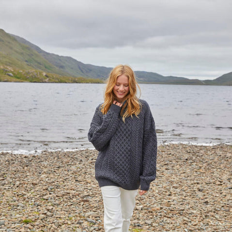 Women's Traditional Crew Neck Aran Sweater