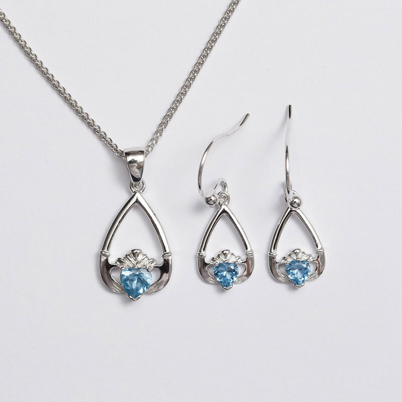 Claddagh Birthstone Pendant & Earrings Set