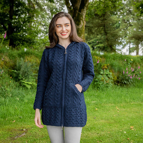 Women's Hooded Aran Zipper Classic Coat