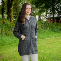 Women's Hooded Aran Zipper Classic Coat
