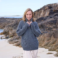 Women's Hand Knit Aran Zipper Cardigan