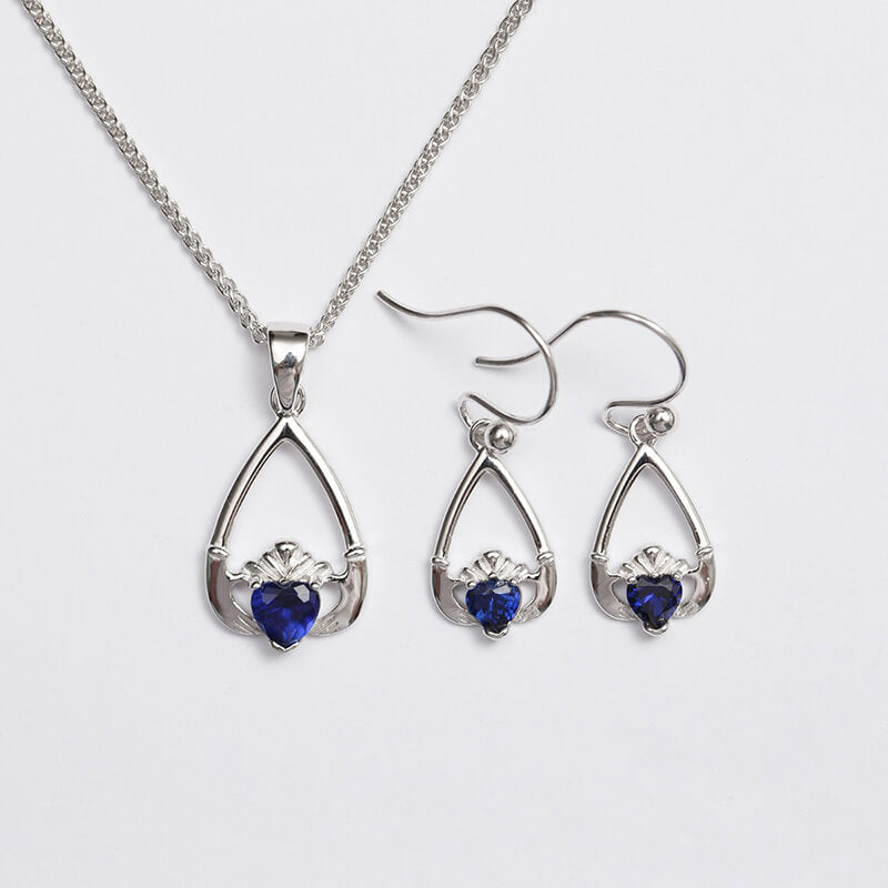 Claddagh Birthstone Pendant & Earrings Set