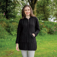 Women's Hooded Aran Zipper Classic Coat