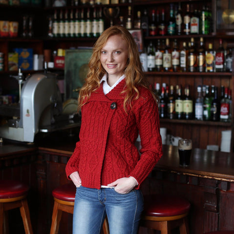 One Button Aran Ladies Cardigan