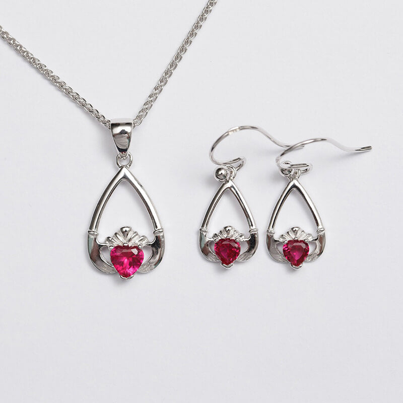 Claddagh Birthstone Pendant & Earrings Set
