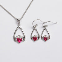Claddagh Birthstone Pendant & Earrings Set