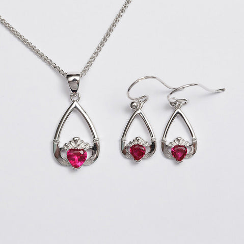 Claddagh Birthstone Pendant & Earrings Set