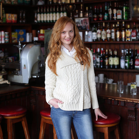 One Button Aran Ladies Cardigan