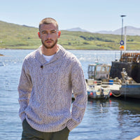Men's Classic V-Neck One Button Aran Sweater