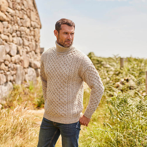 Men's Signature Fisherman Turtleneck Wool Sweater The Irish Store