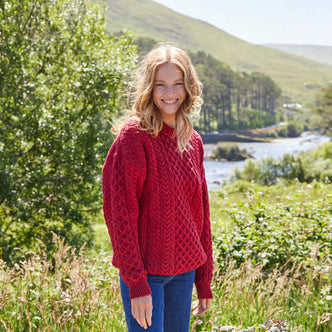 Traditioneller Aran-Pullover mit Rundhalsausschnitt für Damen