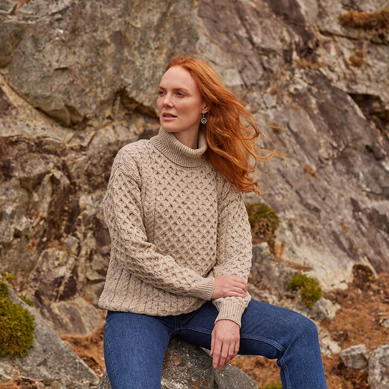 Women's Signature Fisherman Turtleneck Wool Sweater
