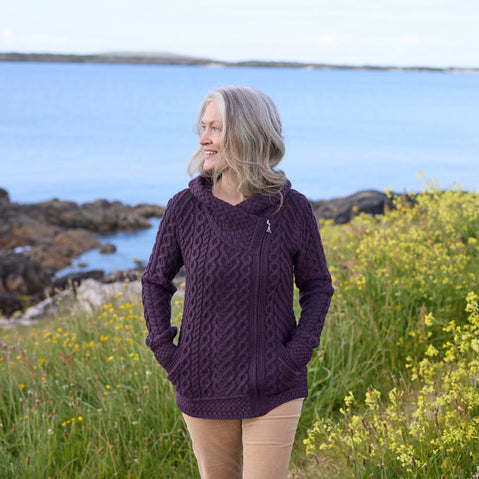 Women's Signature Aran Celtic Zipper Hooded Cardigan