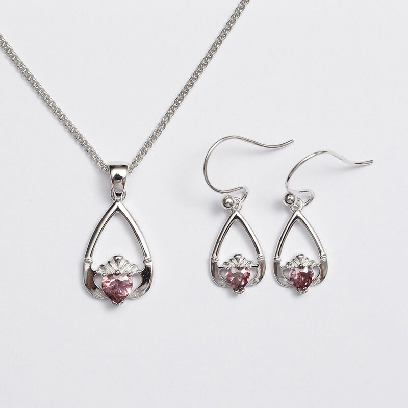 Claddagh Birthstone Pendant & Earrings Set