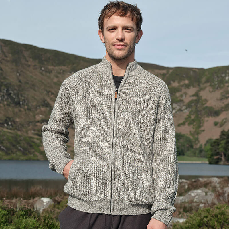 Men's Classic Fisherman Zipfront Wool Cardigan Sweater | The Irish
