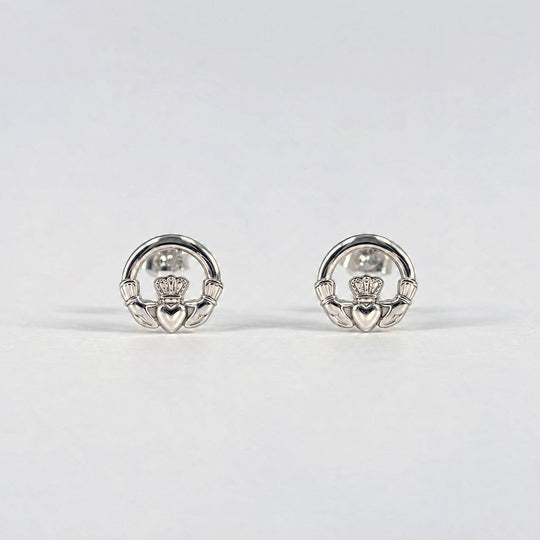 Image featuring Sterling Silver Claddagh Earrings, showcasing the traditional Irish Claddagh symbol representing love, loyalty, and friendship, crafted in polished sterling silver with timeless Celtic-inspired design.