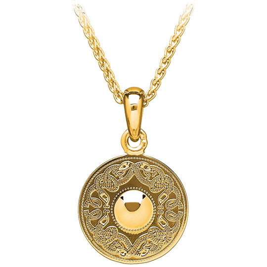 Gold Vermeil Celtic Warrior Pendant with intricate filigree design inspired by the Ardagh Chalice