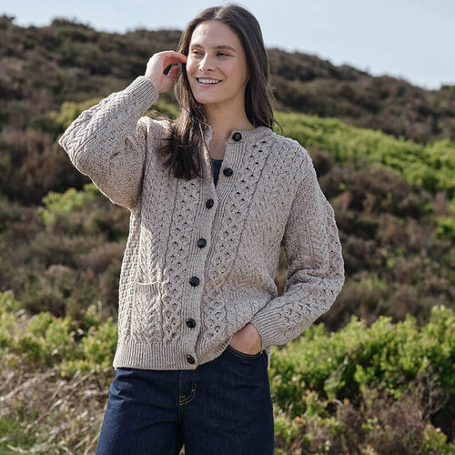 Womens Traditional Cable Knit Aran Cardigan The Irish Store