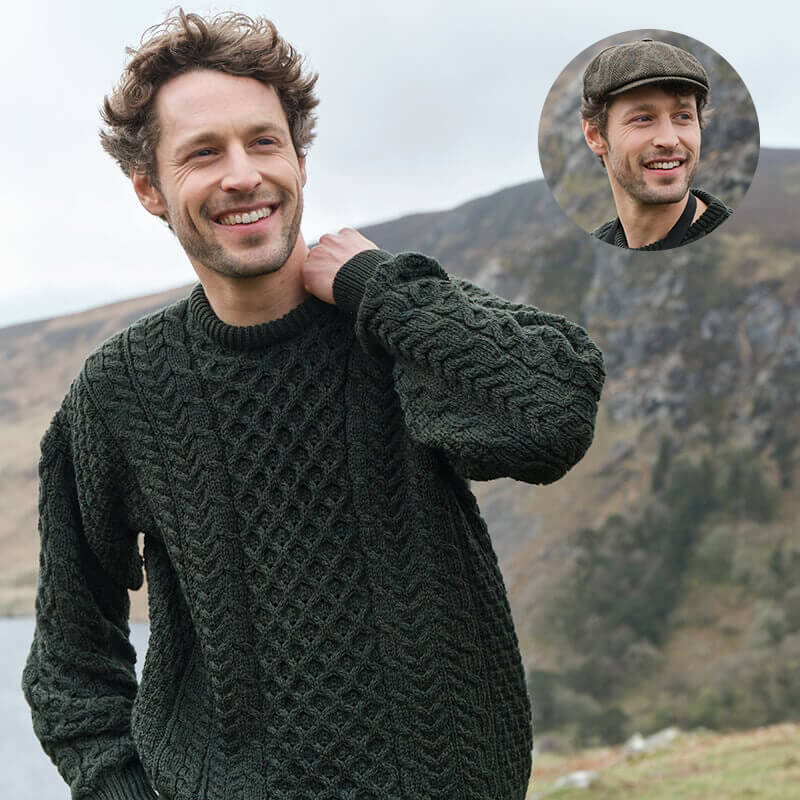 Classic Irish Style: Aran Sweater & Tweed Cap Set | The