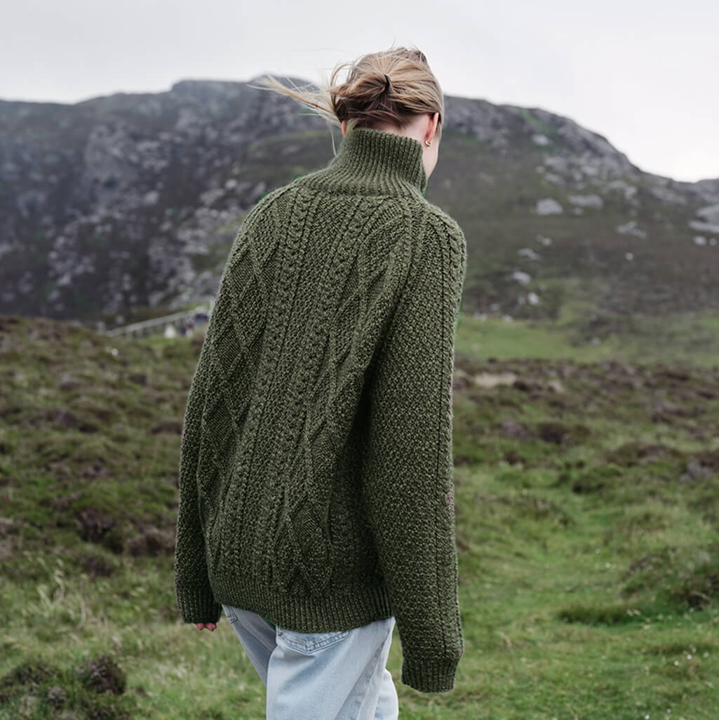 Women's Hand Knit Aran Zipper Cardigan - The Irish Store