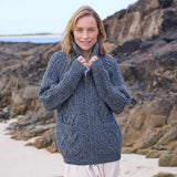 Gilet zippé Aran tricoté à la main pour femme 