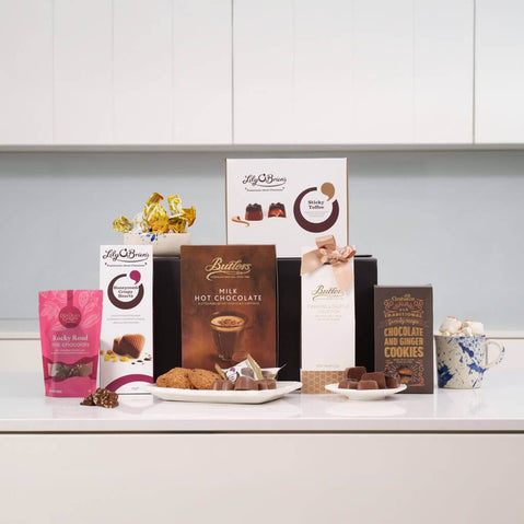 Irish chocolate gift box with luxury chocolates, hot chocolate, truffles and sweet biscuits