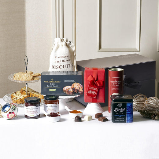 Well Wishes Hamper with Butlers chocolates, Bewley's tea, Irish fruit cake and traditional Irish gourmet treats