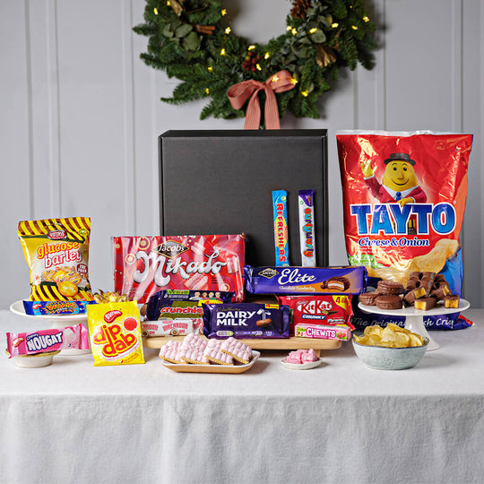 Tastes of Home Treat Box with Tayto crisps, Jacob's Mikado biscuits, Cadbury chocolate and classic Irish snacks