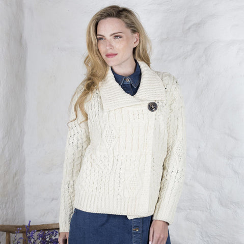 One Button Aran Ladies Cardigan