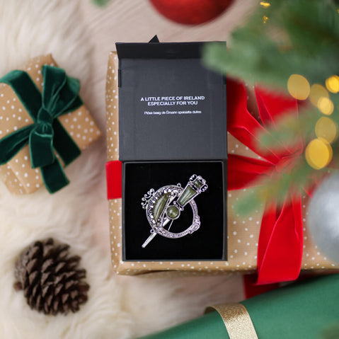 Connemara Marble Celtic Tara Brooch - Traditional Irish pin with green marble accents