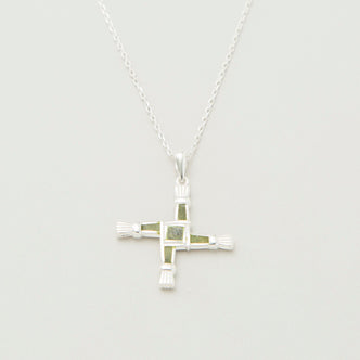 Silver Connemara Marble Brigids Cross Pendant