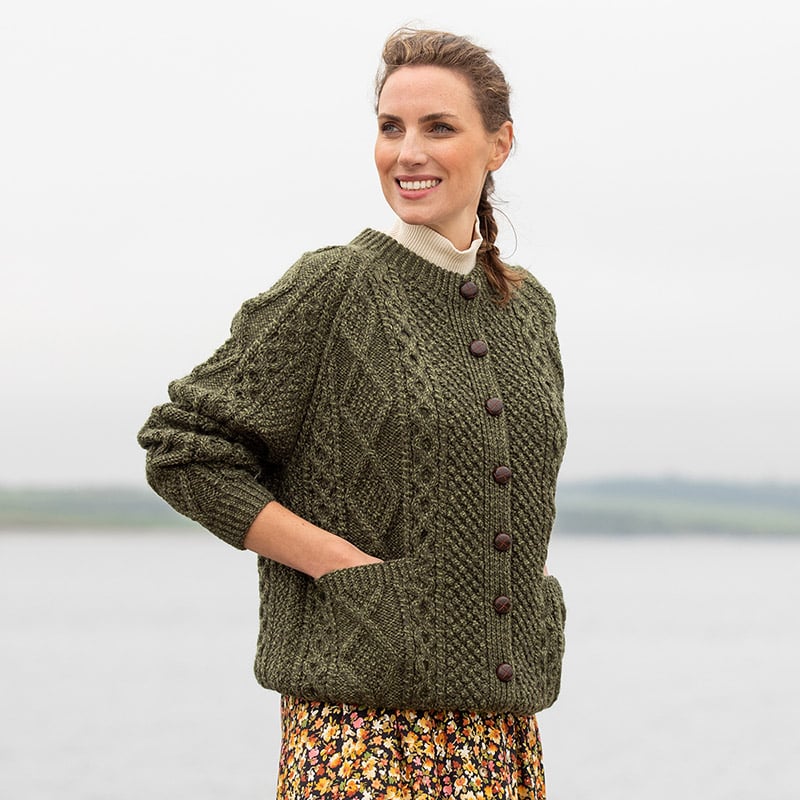 The Ashford Hand Knit Aran Cardigan at The Irish Store