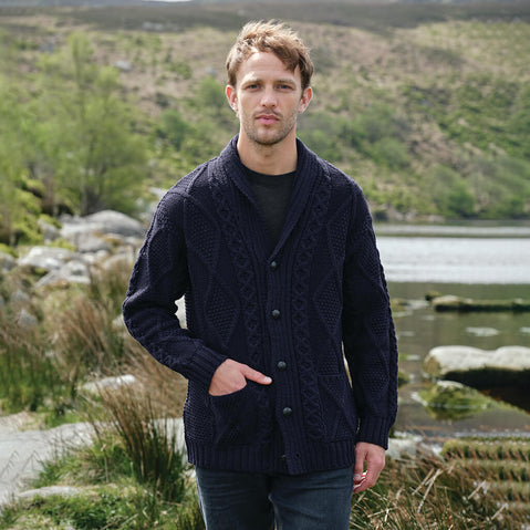 Men's Heritage Aran Shawl Collar Button Cardigan