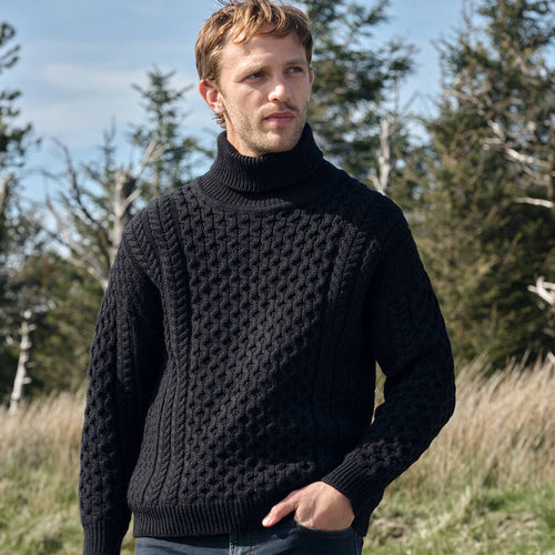 Men's Signature Fisherman Turtleneck Wool Sweater The Irish Store - Main Image