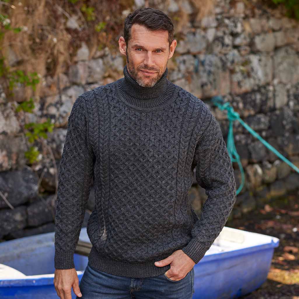 Men's Signature Fisherman Turtleneck Wool Sweater | The Irish Store