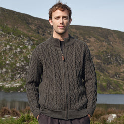 Mens Fisherman Full Zip Cardigan Army Green