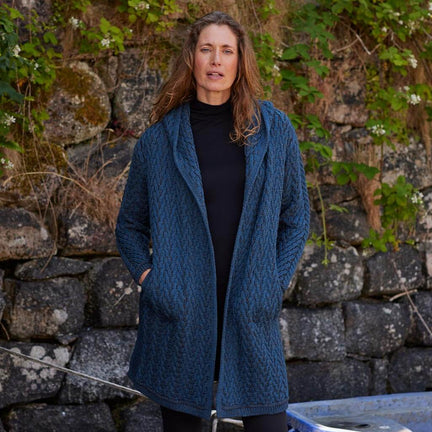 Women's Irish waterfall cardigan in blue – soft wool knitwear from The Irish Store