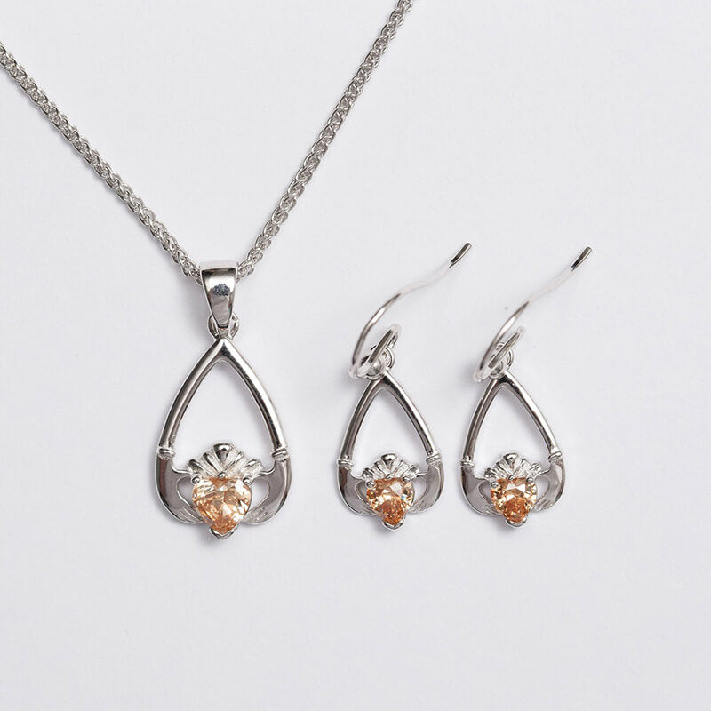Claddagh Birthstone Pendant & Earrings Set