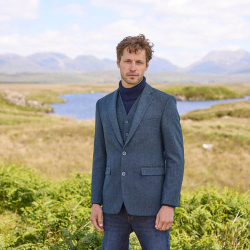 Irish Wool Tweed Classic Fit Jacket - Navy Olive / 46" Irish Wool Tweed Classic Fit Jacket - Navy Olive / 46"