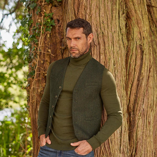 Green Tweed Waistcoat Irish Waistcoats Men's Herringbone Irish - Main Image