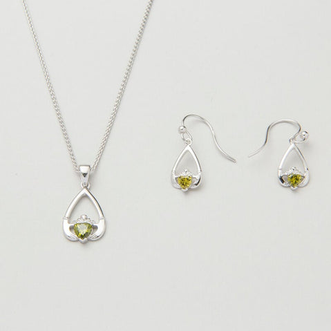 Claddagh Birthstone Pendant & Earrings Set