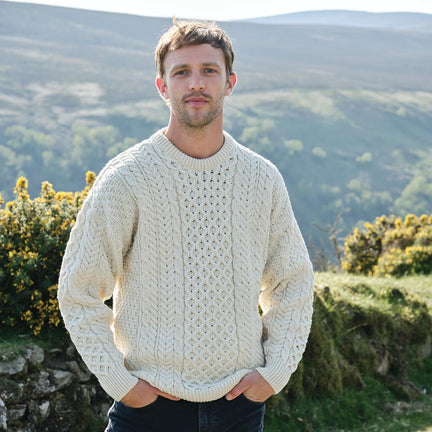 Men's Traditional Crew Neck Aran Sweater