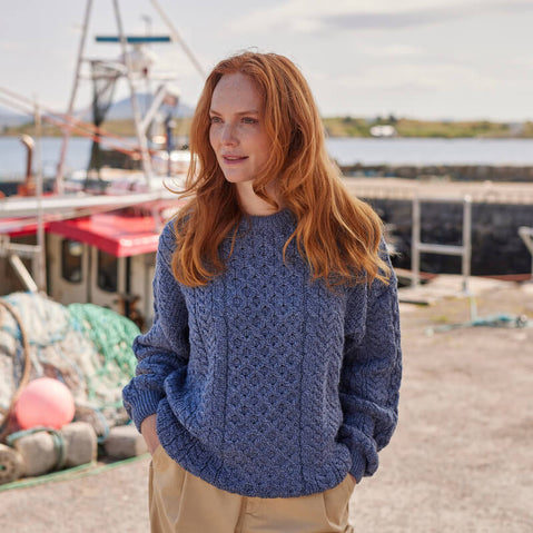 Women's Traditional Crew Neck Aran Sweater
