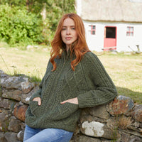 Women's Hand Knit Aran Zipper Cardigan